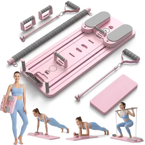 BJNCDIO Pilates Board Faltbarer, Pilates Reformer Maschine & Hometrainer, Fitnessgeräte für Zuhause, Multifunktionales Pilates Set mit verschiedenem Zubehör (Rosa)