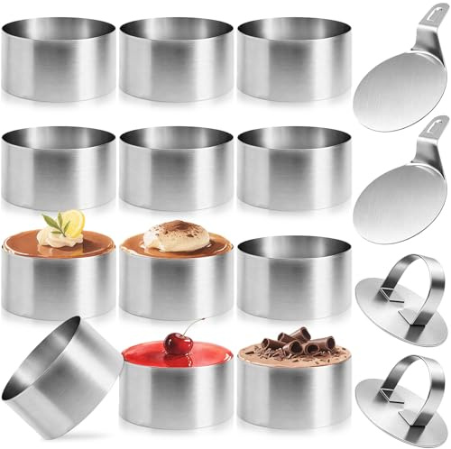 12Pcs 8 cm Coppapasta Tondi Acciaio Inox con 2 Coperchio e 2 Base, Set Stampini Anello Microforato Crostata, Stampo Anelli Torte Rotondi, Stampi Coppa Pasta Mousse per Dolci Biscotti Dessert Alimenti