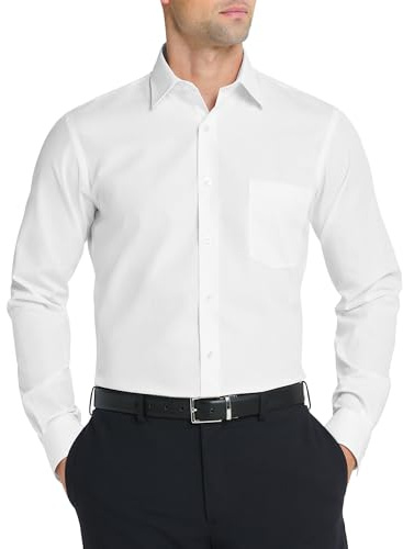 Van Heusen Men's Dress Shirt Fitted Poplin Solid, White, 16 Neck 32-33 Sleeve