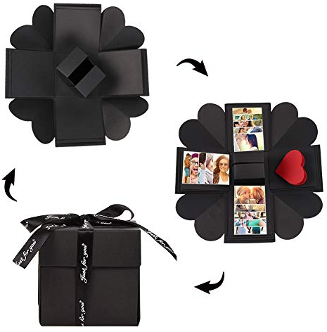 Explosionsbox, Kreative Überraschungbox Handgemachtes Fotoalbum zum Selbstgestalten, DIY Jahrestag Geburtstags Geschenkbox Personalisierte Geschenk für Freund Männer ihn, Schwarz, MEHRWEG