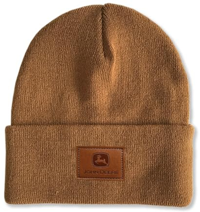 John Deere Wintermütze Beanie Herren Braun mit Lederpatch