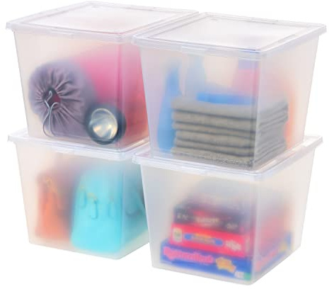 IRIS USA 4-Pack Storage Bins with Lids, 36 Quart, Clear Stackable Containers Box Organize Shoes Closet Shelves Clothes Blankets Towels - BPA-Free Plastic