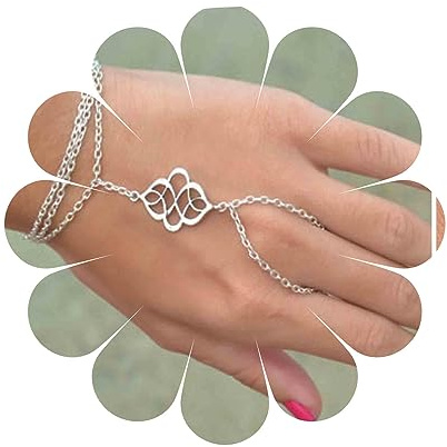 Yheakne Boho Stratificato Dito Bracciale Argento Schiavo Mano Anello Retrò Catena Gioielli Per Le Donne e Le Ragazze