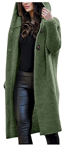 Cappotto lungo da donna a maglia grossa, cardigan da donna, lungo, elegante, giacche a maglia a maniche lunghe, giacca lunga a maglia con cappuccio, cardigan a maglia grossa, per autunno e inverno