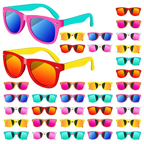18 Pack Kids Sunglasses Bulk Party Favors for Kids 4-8-12 80s Style Neon Sunglasses with UV400 Protection Goodie Bag Stuffers Pool Party Favors Decorations end of Year Student Gifts for Boys and Girls
