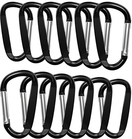 XIECHANEE 3 Aluminum Carabiner Clips, 12PCS D Ring Shape Keychain Carabiners Hook Buckle