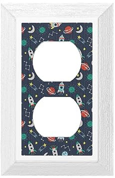 1-Gang Duplex Wall Plate,Wood Grain Duplex Wall Plates for Electrical Outlets,Light Switch Cover Plate,rocket clipart space ship Switch Wall Plate/Switch Plate 4.9 X 3.15