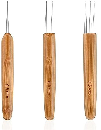 3 Piezas Ganchillos para Dreadlocks - Herramientas Profesionales para Trenzas y Dreadlocks - Tamaños Variados (1 Gancho, 2 Ganchos, 3 Ganchos) - Mango de Madera y Acero Inoxidable