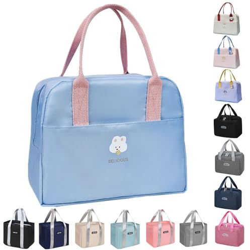 WUWYOUWL Lonchera con aislamiento de cartón, reutilizable, impermeable, plegable, para mujeres, hombres, niños y estudiantes, viajes, picnic, escuela (azul)