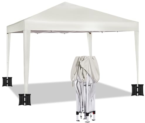 WOLTU Pabellón de Jardín Cenador Plegable Pérgola Cuadrada con Diseño Pop Up Carpa con Cubierta Tela Oxford Hecho de Tubos Metales, 3x3 m, 4PCS Bolsas de Arena Vacía para Carpas,Beis