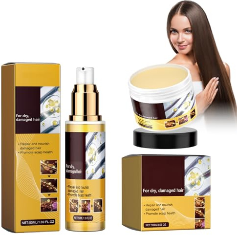 Dyceittdia 2pcs Cuidado del Cabello con Colágeno, 50ml Aceites de Tratamiento Capilar y 100g Mascarilla Capilar de Colágeno, Mejora el Encrespamiento y la Sequedad, hair mask1