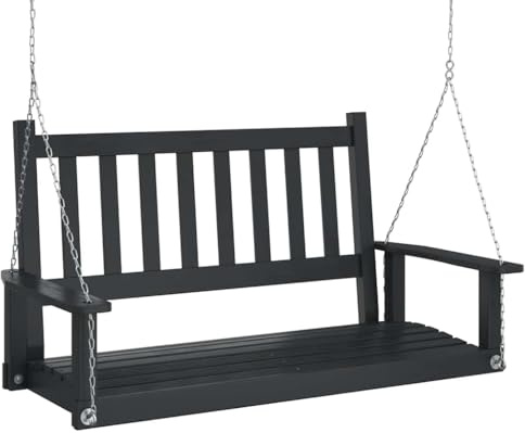 vidaXL Gungbänk med metallkedjor svart massivt granträ, hängande bänk, trädgårdshängbänk, utomhusgungbänk, hängbänk, trädgårdsgunga, hängbänk utomhus