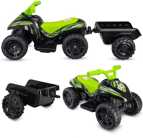 COIL Elektro-Kinderquad Mini-Quad mit Anhänger - 6V Akku, Ladegerät, 3 km/h, Multifunktional, Stabil, Umweltfreundlich - Sicher und Leise, für Kinder ab 3 Jahren