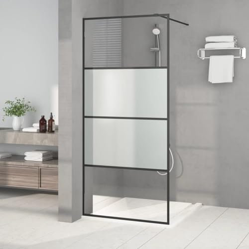 Tidyard Paroi de Douche Noir 90x195 cm Verre ESG Demi-dépoli, Pare-Baignoire Paroi de Douche, Écran de Douche Fermeture de Baignoire Mur Panneau de Douche pour Salle de Bain