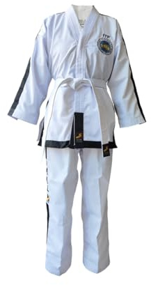 Taekwondo Gi Uniform Set Taekwondo ITF Standard Uniform TKD Kostym med bälte 170 cm, Vitt, Suitable for 170cm height