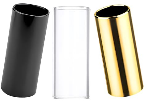 Xinpinzhou 3pcs Medium Glass Guitar Slide Ring, Steel Brass Glass | Finger Guitar Slides Tube fits Most Fingers. for Electric & Acoustic Guitar, Blues, Rock, Country. Smooth, Comfortable