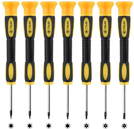 Qaum 7Pcs Magnetic Torx Screwdrivers Set T3 T4 T5 T6 T7 T8 T10 Repair Kit Security Torx Driver Star Screwdriver Mini Torque Screwdriver Compatible Set for PS5 PS4 PS3 Xbox One Xbox 360