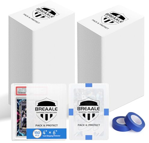 BREAALE Kit de envío de tarjetas intercambiables, paquete de 150 protectores de envío de tarjetas de 4 x 6 pulgadas con 2 rollos de cinta de pintor de 20 m, inserciones de plástico resistente
