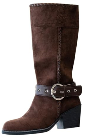 Botas Montaña Mujer,Botas Mujer Altas Tacon Moda Cómoda Western Botines Mujers Media Botines Mujers Invierno de Piel Serraje con Plataforma Outdoor