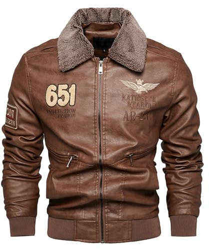 Generisch Veste en cuir bomber pour homme en cuir vintage Blouson pilote Fit confortable Veste vintage Leather Jacket Classique Vestes d'aviateur, café, M