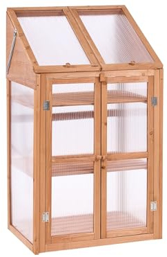Invernadero de balcón de Madera de 3 Niveles Puerta Doble Panel Transparente marrón Claro Volvera