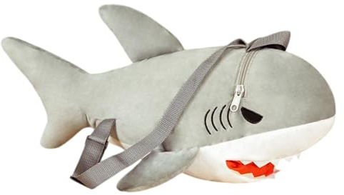 Mochila de tiburón – para libros de animales de dibujos animados, adorable muñeca de peluche suave con cremallera funcional, resistente y duradera para niños, fiable como regalo y regalo de