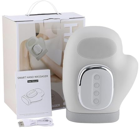 Masajeador de manos para ayuda a la artritis, masajeador eléctrico de mano con calor y compresión, 3 modos, 5 engranajes, dedo dividido, temporizador automático, alivio del dolor, masaje térmico de