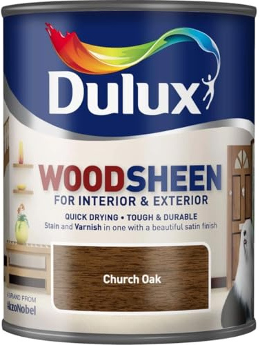 Woodsheen Stain and Varnish 750ml Church Oak | Interior Wood Stain and Varnish | Satin Finish for Doors Skirting Furniture and Trim | Quick Dry Wood Protection