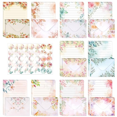 160 Pcs Floral Letter Writing Paper and Envelopes for Invitations,Letters | Letter Writing Set,50 Lined A5 Papers ,50 Envelopes 60 Stickers Romantic Flower, for Wedding Birthdays,Christmas