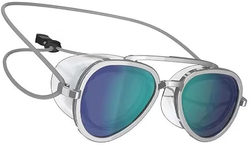 Sailor Style Adult Swimming Goggles, Anti-Fog, Full-View, Mirrored Teal Lenses with Side Shields