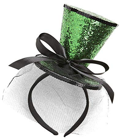 W WIDMANN MILANO Party Fashion - Diadema mini sombrero de copa glitter, con lazo y velo, sombrero, accesorio, carnaval