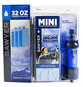 Sawyer Mini Wasserfilter Outdoor Wasseraufbereiter Trinkwasser Sparset mit 3 x 1l Trinkbeutel