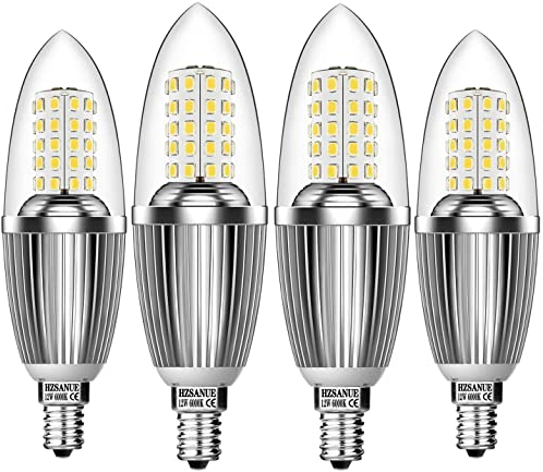 HZSANUE E14 LED Kerze Lampen 12W, 6000K Tageslicht Weiß, 1350lm,Entspricht 100W Glühbirnen,Kleine Edison Schraube Kerze Leuchtmittel, 4-Pack