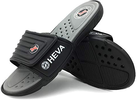 HEVA Men's Slide Sandals Fashion Open Toe Beach Pool Shoes, 11 UK, Black Grey
