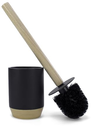 Nadi Collection | Scopino bagno-WC-WC | Serie Ariete | Nero opaco | Resina e legno | Base dipinta a mano | Spazzola nera rimovibile | 9,1 x 34,5 cm (altezza nero)
