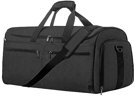 Bukere - Borsone da viaggio convertibile con scomparto per scarpe, impermeabile, 2 in 1, per uomo e donna, Grigio mezzanotte, Borsa porta abiti da viaggio