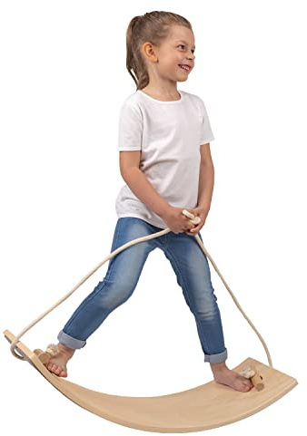 KiddyMoon Balansbräda Trärep För Barn Montessori, Beige - Filt