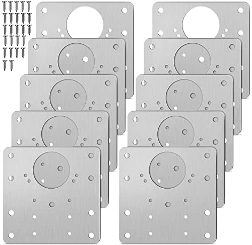 Honeueuen 10 Pack Hinges Repair Plate with Screws, Stainless Steel Hinge Repair Plate Kit, Kitchen Cabinet Cupboard Door Hinge Repair Brackets with Screws for Kitchen Furniture Wardrobe, 9*9 cm