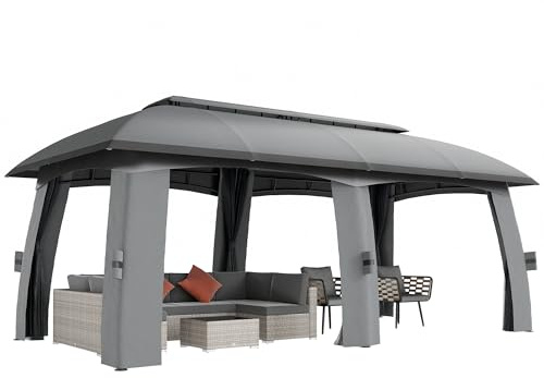 Outsunny Pavillon, 3 x 6 m Partyzelt mit Doppeldach, Gartenpavillon, Bierzelt mit Fliegennetzen, bis 15 Personen, für Hof, Verzinkter Metall, Dunkelgrau