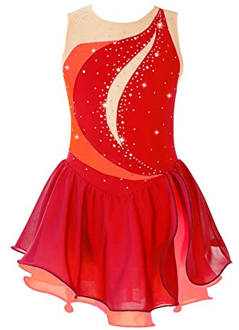 IEFIEL Maillot de Danza Ballet Clásica para Niña sin Manga Vestido de Patinaje Artístico Leotardo Gimnasia Rítmica Disfraz de Bailarina 5-16 Años D Rojo 10 años