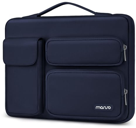 MOSISO 360 Protective Laptop Case 15 inch, Laptop Sleeve Compatible with MacBook Air 15 M5 M4 M3 M2 2026-2023, Dell XPS Plus, Side Open Bag with 2 Raised&1 Flapover Pockets, Navy Blue
