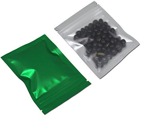 WACCOMT Pack 100 sacchetti per alimenti in Mylar opaco, in plastica trasparente, con chiusura lampo, chiusura a caldo, richiudibili (10 x 15 cm, verde)