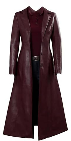 CRITOR Manteau Long en Cuir pour Femmes, Manteau en Cuir Pleine Longueur pour Dames, Trench Long en Cuir PU à Revers