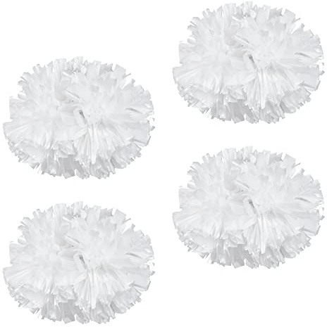 Supkiir 4Pcs Cheerleading Pom Poms for Cheerleader Costume Women, 2 Pair Cheer Pompoms for Boy Girl School Sports Games Team Spirit Cheering Dancing (All White New)