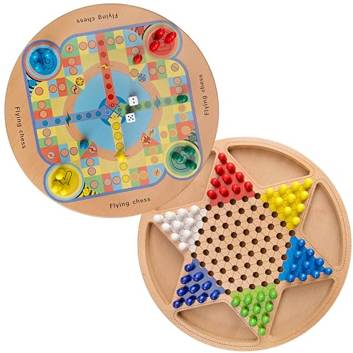 Halma Gioco Dama Cinese e Ludo, Tavolo da Gioco 2 in 1, Giocattoli Scacchi Tradizionali per Tutta la Famiglia Bambini Adulti 6+ Anni Regalo