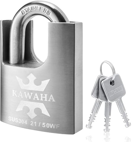 KAWAHA 21/50KD-3SK Hochsicherheits-Vorhängeschloss aus Edelstahl mit Schlüssel für den Innen- und Außenbereich (robust, rostfrei) (50 mm), verschiedene Schlüssel, 3 Edelstahlschlüssel)