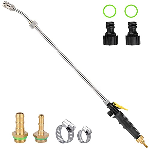 Lance d'arrosage de jardin de 72 cm, 2 barbes en laiton assorties aux tuyaux de 3/8 et 1/4, baguette de pulvérisation réglable en acier inoxydable avec valve d'arrêt intégrée, 2 raccords de tuyau, 2