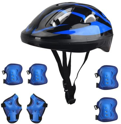 WDKXCN Kids Helmet and Pads Set, 7Pcs Kids Helmet with Knee Pads Elbow Pads Wrist, Adjustable Roller Skating Helmet Kit for 6-13 Years, Kids Protective Gear Set for Cycling Roller Scooter Skating