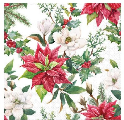 Ambiente Servietten Cocktail Kaffee Papierservietten 25 x 25 cm / 20 Stck. Weihnachtsblumen Christstern Poinsettie für Tischdekoration Basteln und Decoupage