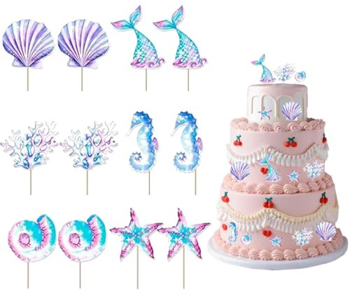 GHPKOTW 12 Pezzi Decorazione Torta Sirena Compleanno Ragazze, Sirena Torta Toppers Decorazione Torta Bambini Donne Compleanno Decorazione Per Cupcake Toppers Tema Oceano Topper, Tema Sirena Decorazion